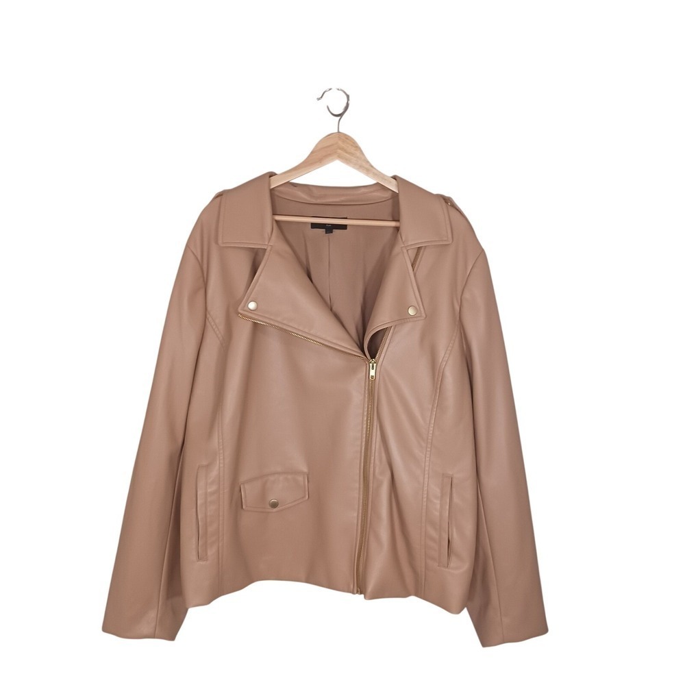 Talbots Faux Leather Moto Jacket Womens 20W Taupe Asym Zip Lined Plus Size